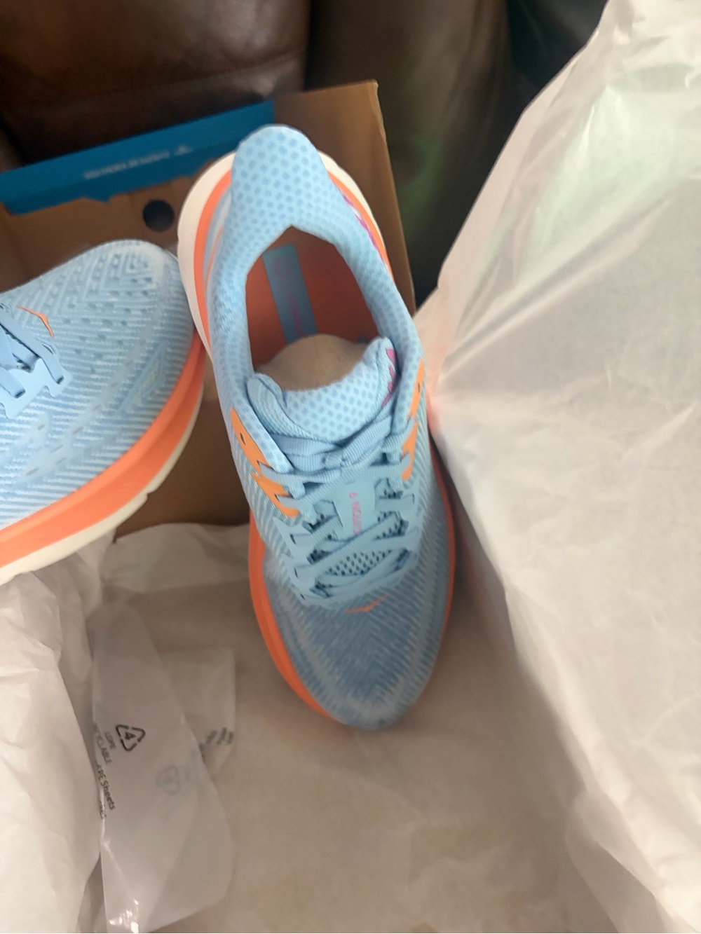 Hoka Light Blue and Peach Women's Running Shoe - Picture 3 of 8